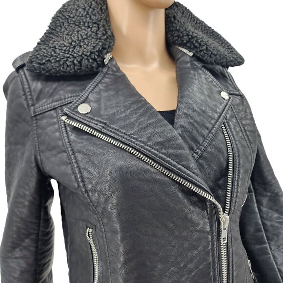 Obey Faux Leather Sherpa Moto Jacket Women’s S Black Polyester - Picture 1 of 10